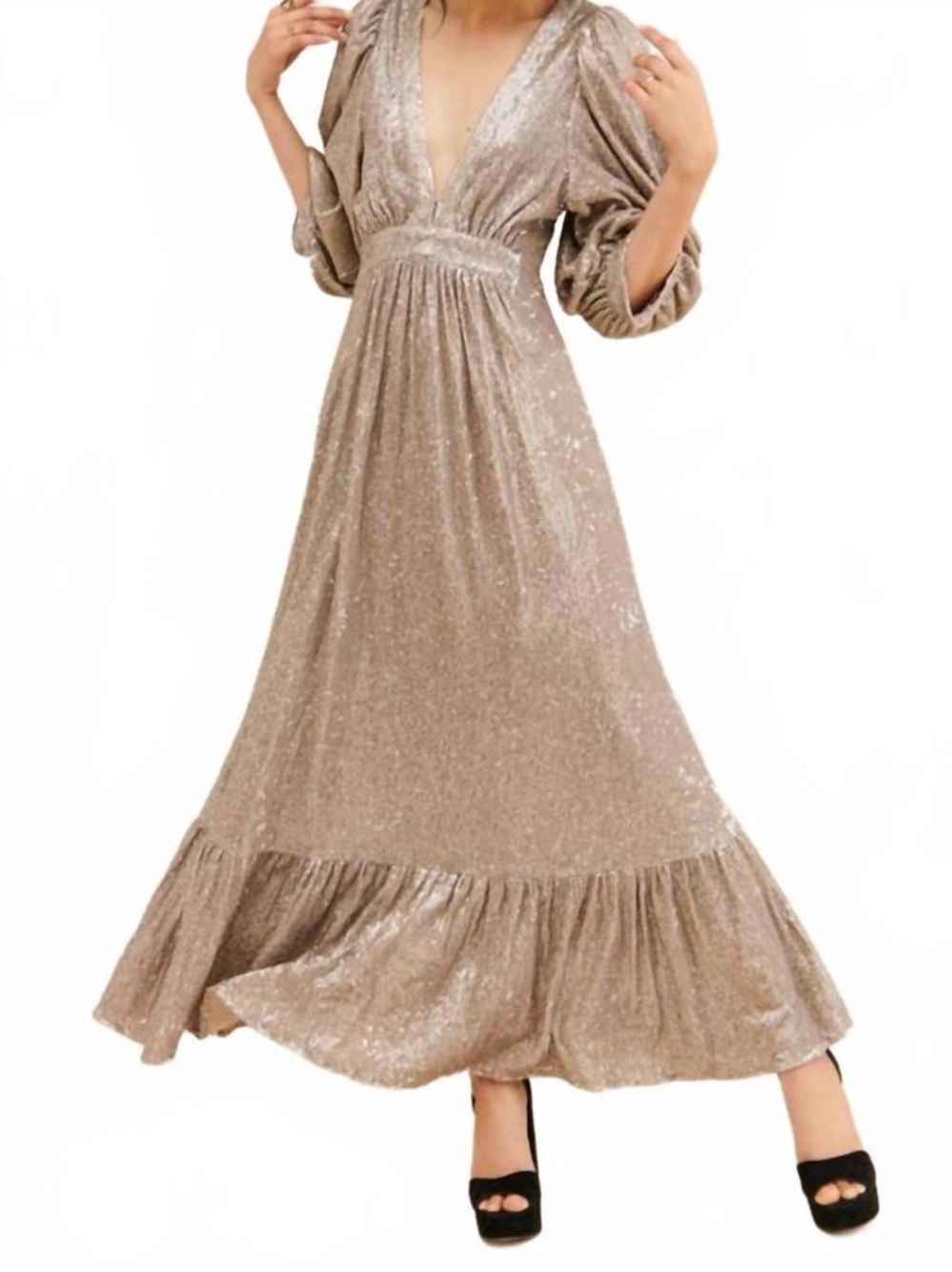 Saltwater Luxe Wren Sequin Puff Sleeve Maxi Dress Size Small NWT